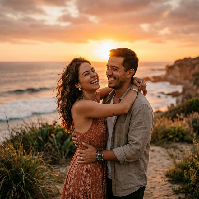 Pareja feliz después de recuperar su amor con guía espiritual